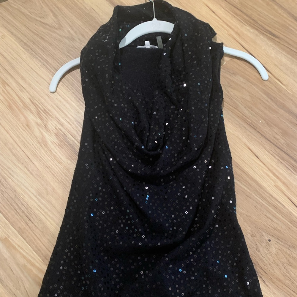 Minnie rose black sequin cowl neck top